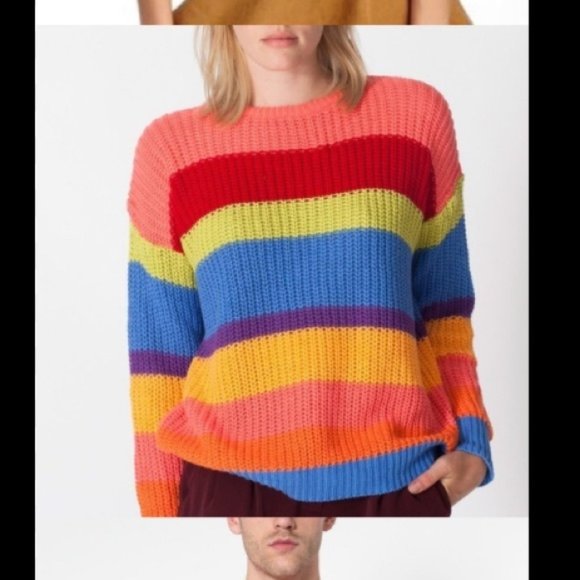NWOT American Apparel Unisex Stripe Fisherman's Pullover fruit stripe rainbow - Picture 3 of 8